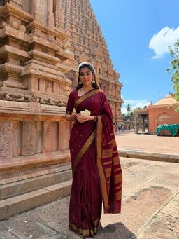 AMRUTKALA SAREES - Maroon Designer Banarasi Silk Kanjivaram Saree with Unstitched Blouse