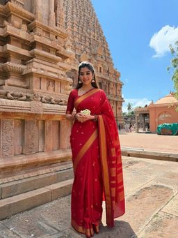 AMRUTKALA SAREES - Red Designer Banarasi Silk Kanjivaram Saree with Unstitched Blouse