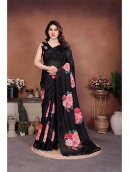 AMRUTKALA SAREES - Black Designer Cotton Silk Printed Saree with Unstitched Blouse