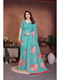 AMRUTKALA SAREES - Green Designer Cotton Silk Printed Saree with Unstitched Blouse