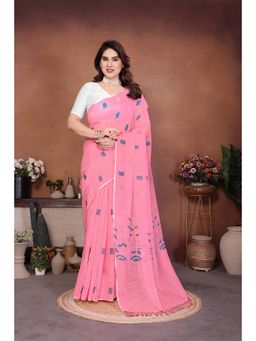 AMRUTKALA SAREES - Pink Designer Cotton Silk Printed Saree with Unstitched Blouse