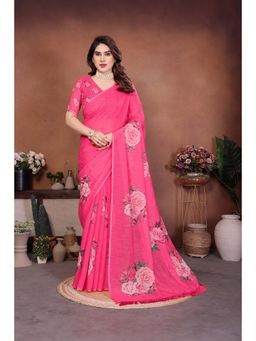 AMRUTKALA SAREES - Pink Designer Cotton Silk Printed Saree with Unstitched Blouse