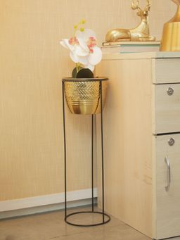 Voncasa - Gold Hammered Metal Floor Planter with Stand