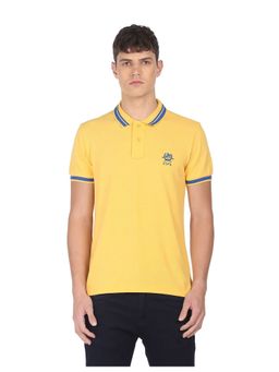 U.S. POLO ASSN. - Men Yellow Striped Collar Cotton Solid Polo T-Shirt