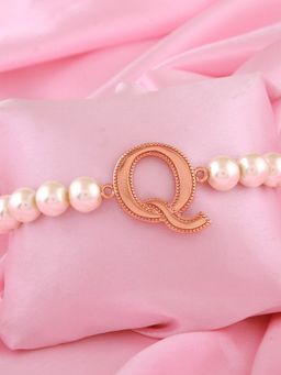 Estele - Rose Gold Plated Quirky Q Letter Pearl Bracelet for Women