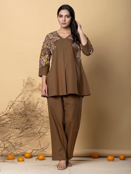 Readiprint - Curved Style Cotton Flex Brown Co-Ord (Set of 2)