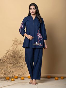 Readiprint - Curved Style Cotton Flex Navy Blue Co-Ord Set (Set of 2)