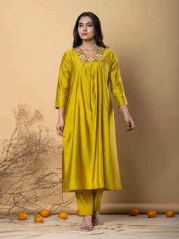 Readiprint - A Line Style Silk Blend Gold Kurta And Pant (Set of 2)