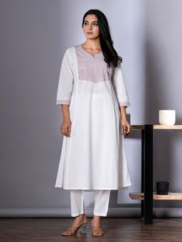 Readiprint - A-Line Style Cotton Blend White Kurta And Pant (Set of 2)