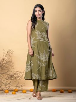 Readiprint - A Line Style Cotton Blend Green Kurta And Palazzo (Set of 2)