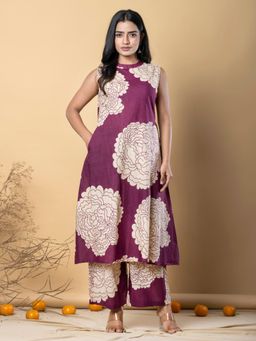 Readiprint - A Line Style Cotton Wine Kurta And Palazzo (Set of 2)
