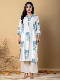 Readiprint - Straight Style Cotton Flex Off White Kurta And Palazzo (Set of 2)