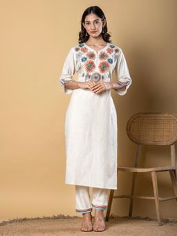 Readiprint - Straight Style Cotton Flex Off White Kurta And Pant (Set of 2)