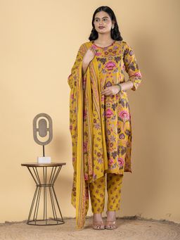 Readiprint - Straight Style Cotton Mustard Kurta And Pant With Dupatta (Set of 3)