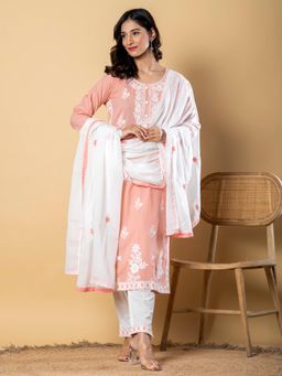 Readiprint - Straight Style Cotton Peach Kurta And Pant With Dupatta (Set of 3)