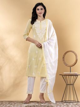 Readiprint - Straight Style Cotton Yellow Kurta and Pant with Dupatta (Set of 3)