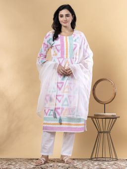 Readiprint - Straight Style Cotton Pink Kurta and Pant with Dupatta (Set of 3)