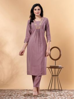 Readiprint - Straight Style Silk Mauve Kurta and Pant (Set of 2)