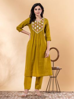 Readiprint - Straight Style Silk Mustard Kurta and Pant (Set of 2)