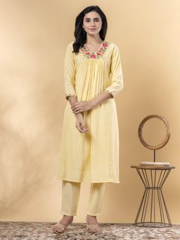 Readiprint - Straight Style Silk Yellow Kurta and Pant (Set of 2)