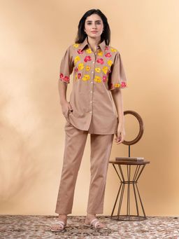 Readiprint - Shirt Style Cotton Flex Brown Co-Ord (Set of 2)