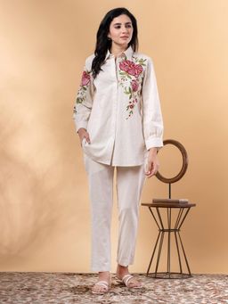 Readiprint - Shirt Style Cotton Flex Off White Co-Ord (Set of 2)