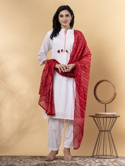 Readiprint - Straight Style Cotton Red Kurta and Pant with Dupatta (Set of 3)