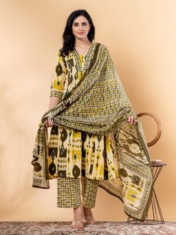 Readiprint - A Line Style Cotton Yellow Kurta and Pant with Dupatta (Set of 3)