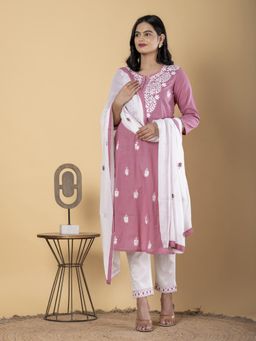 Readiprint - Straight Style Cotton Pink Kurta and Pant with Dupatta (Set of 3)