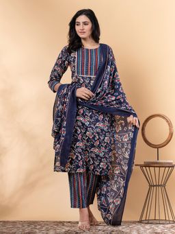 Readiprint - Straight Style Cotton Blend Blue Kurta and Pant with Dupatta (Set of 3)