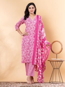 Readiprint - Straight Style Cotton Blend Pink Kurta and Pant with Dupatta (Set of 3)