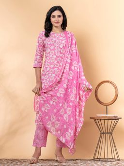 Readiprint - Straight Style Cotton Blend Pink Kurta and Pant with Dupatta (Set of 3)