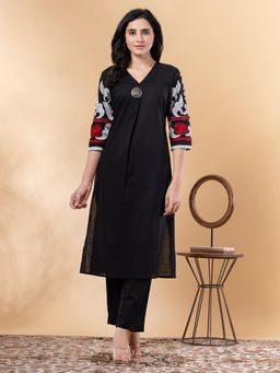 Readiprint - A Line Style Cotton Black Kurta and Pant (Set of 2)