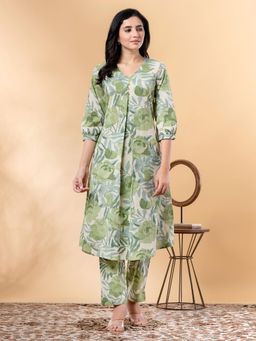 Readiprint - A Line Style Cotton Green Kurta and Pant (Set of 2)