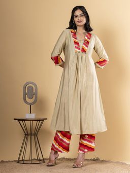 Readiprint - A Line Style Silk Beige Kurta and Pant (Set of 2)