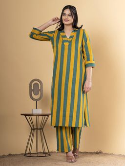 Readiprint - Straight Style Cotton Mustard Kurta and Pant (Set of 2)