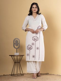 Readiprint - Straight Style Cotton Flex Off White Kurta and Pant (Set of 2)
