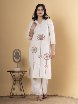 Readiprint - Straight Style Cotton Flex Off White Kurta and Pant (Set of 2)