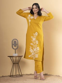 Readiprint - Straight Style Cotton Flex Mustard Kurta And Pant (Set of 2)