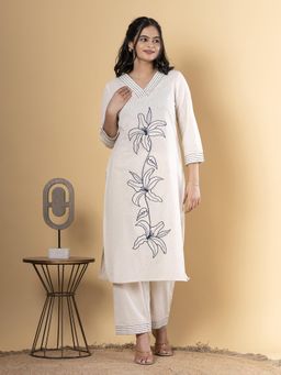 Readiprint - Straight Style Cotton Flex Off White Kurta and Pant (Set of 2)