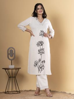 Readiprint - Straight Style Cotton Flex Off White Kurta and Pant (Set of 2)