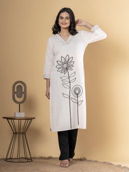 Readiprint - Straight Style Cotton Flex Off White Kurta and Pant (Set of 2)