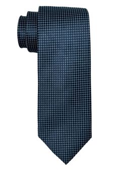 The Tie Hub - Pure Silk Navy Blue Grid Pattern Tie for Men
