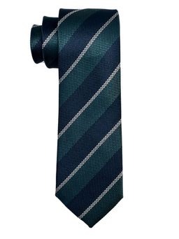 The Tie Hub - Navy Blue & Green Striped Silk Tie for Men