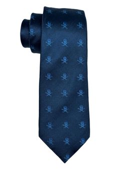 The Tie Hub - Navy Blue Skull Pattern Silk Tie