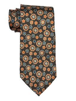 The Tie Hub - Brown Floral Silk Premium Pure Silk Tie
