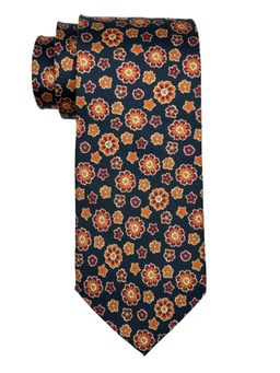 The Tie Hub - Navy Blue Floral Silk Premium Tie