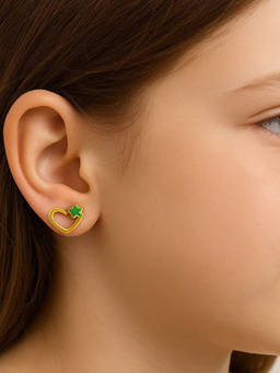 Miora - Gold Heart with Clover Stud Earrings