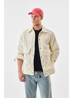 Snitch - Cream Textured Full Sleeves Regular Casual Jacket