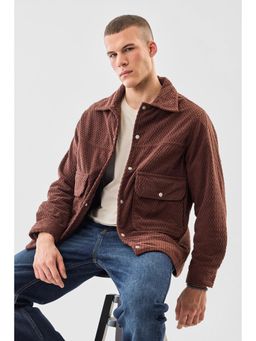 Snitch - Brown Textured Full Sleeves Regular Casual Shacket